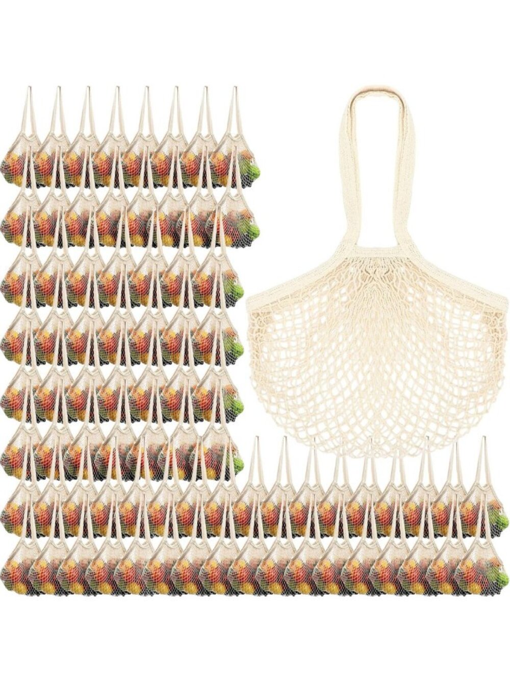 80 Pack Cotton Mesh Produce Bags - Eco-Friendly, Long Handle, Reusable